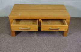 A modern oak coffee table, with two drawers, 46cm high, 110cm wide