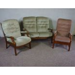 A ‘Cintique’ two seat settee and matching armchair, together with another armchair (all with 1988