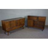 A walnut veneered side cabinet, mid 20th century; together with a glass fronted side cabinet (2)