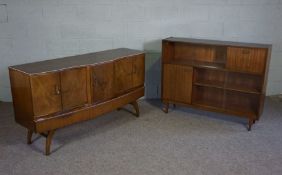 A walnut veneered side cabinet, mid 20th century; together with a glass fronted side cabinet (2)