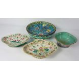 Two Chinese famille verte porcelain sweat meat dishes, Qing Dynasty, 19th century, one decorated