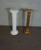 Two jardiniere stands, both in the form of Classical columns, one white ceramic, 86cm high, the