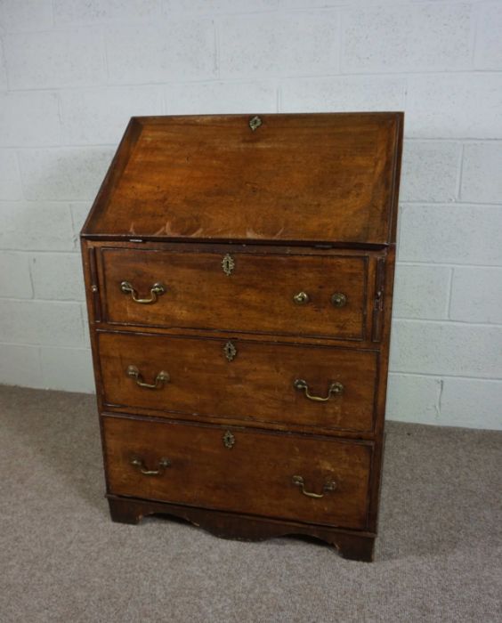 A small George III style mahogany bureau, late 19th century,  with fall front and fitted interior - Image 2 of 9