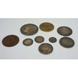 A group of assorted coins including: A USA silver one dollar, 1885;  German States, Prussia, Two