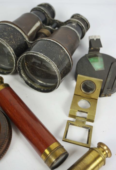 A collection of optical instruments, including a small 19th century folding brass and mahogany - Image 4 of 4