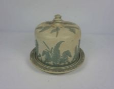 A Victorian Jasperware cheese dome and dish, late 19th century, in style of Adams Tunstall,