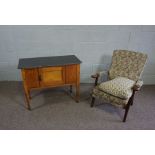 An Edwardian small stone topped washstand, 75cm high, 91cm wide, with a single cabinet door and on