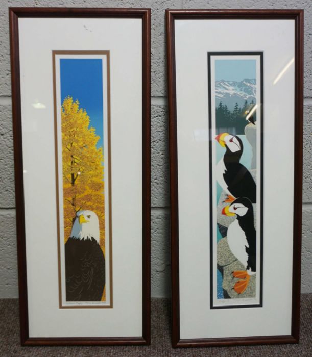 After D. Catotti, Puffin II; and Autumn Eagle, a pair of limited edition prints, 48cm x 9cm,