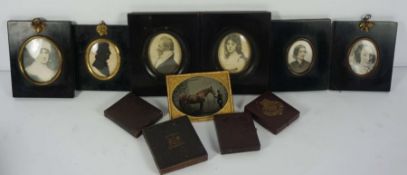 A group of eleven assorted miniatures and early framed photographs, including a portrait