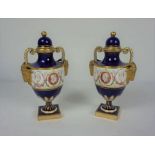 A pair of Victorian Minton classical porcelain vases, in the manner of Sevres, with indistinct