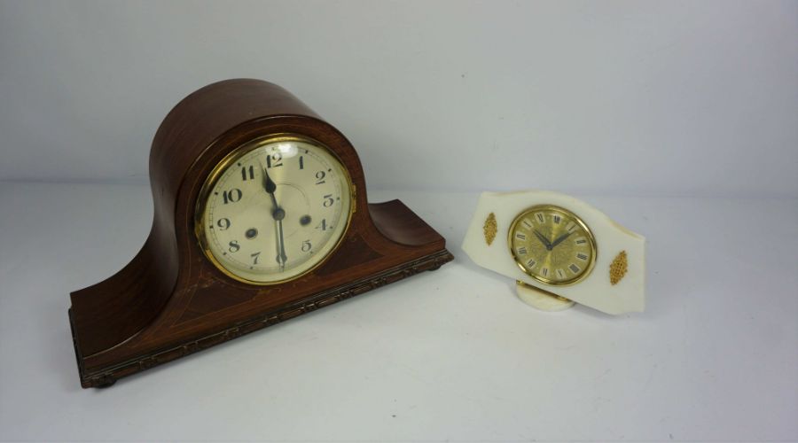 A mahogany cased mantel clock, early 20th century, with arched case, 24cm high, 43cm wide, - Image 2 of 5