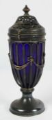 An Edwardian silver and blue glass caster, Chester, 1910, S Blanckensee & Son Ltd, in the style of
