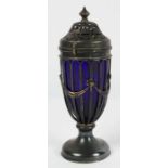 An Edwardian silver and blue glass caster, Chester, 1910, S Blanckensee & Son Ltd, in the style of