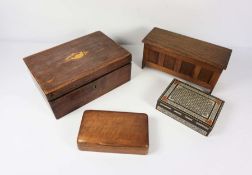 A small 19th century oak trinket box, with shell cartouche, 30cm wide; together with a miniature oak