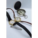 A Mappin yellow metal cased watch, a small Seiko ladies quartz watch, a pocket compass and a