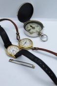 A Mappin yellow metal cased watch, a small Seiko ladies quartz watch, a pocket compass and a