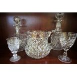 A quantity of assorted crystal glassware, including a set of twelve wine goblets, with wheel cut