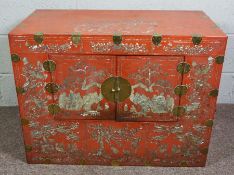 A Chinese red lacquered and mother of pearl wedding cabinet, late Qing dynasty or early Chinese
