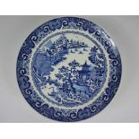 As set of twelve Danbury Mint, Spode blue and white pagoda and willow pattern pattern plates (