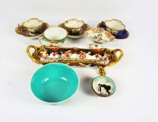 A Spode Imari pattern pen stand, on claw feet, 28cm wide; together with assorted china including