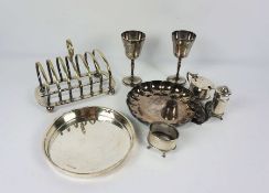 A small silver tray, Mappin & Webb, Sheffield, 1899, together with two silver goblets, a plated