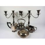 A box of assorted silver and silver plate, including a Victorian silver covered muffin dish,