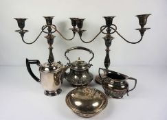 A box of assorted silver and silver plate, including a Victorian silver covered muffin dish,