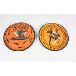 A pair of Greek ‘Attic’ style terracotta plates, Grand Tour ‘exact copy’, one of Achilles and