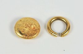 A small quantity of yellow metal, weight 9g, unmarked (believed to be gold but untested)