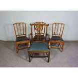 A George III style mahogany armchair, circa 1900, together with three Regency style dining chairs (