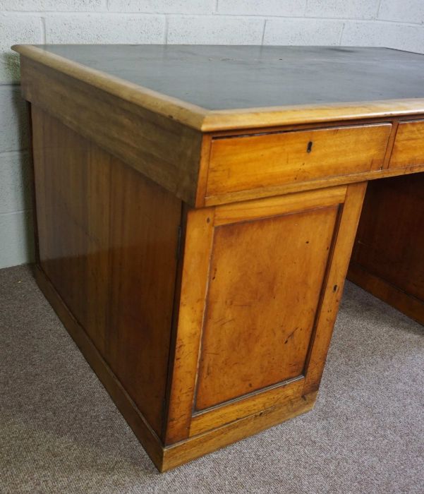A Victorian mahogany partners desk, late 19th century, with a rectangular ‘leather’ inset top, - Image 6 of 7