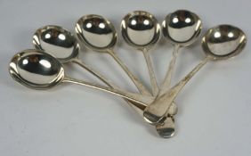 A set of six silver soup spoons, London 1867, Old English pattern (6)