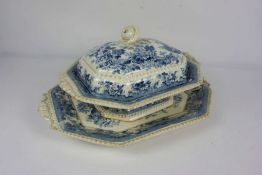 A Goodwin, Bridgewood and Orton peartware blue and white transfer ware large tureen and ashet, circa