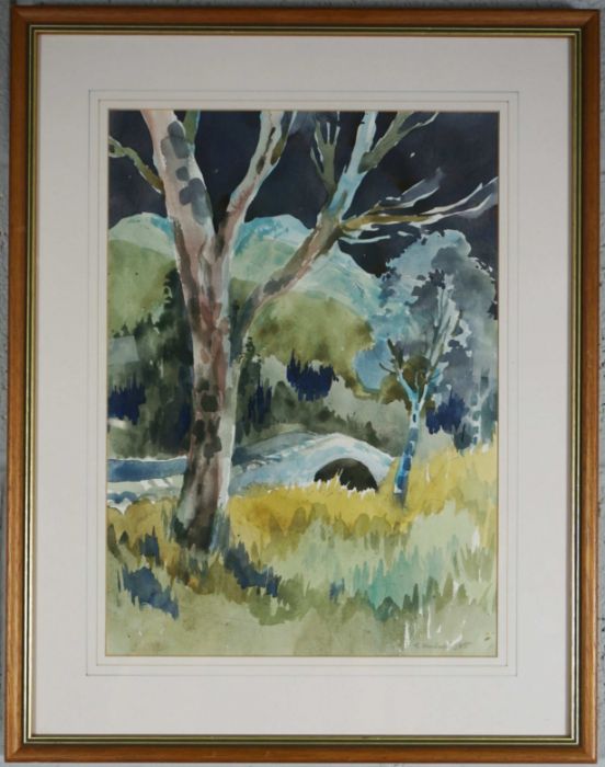 Robert Macdonald Scott, Scottish (1914 - 1996) Bridge over the Tweed watercolour, signed LR min - Image 2 of 15