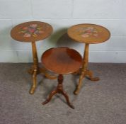 Two small occasional tables, with later flower painted tops, 76cm high, together with a smaller