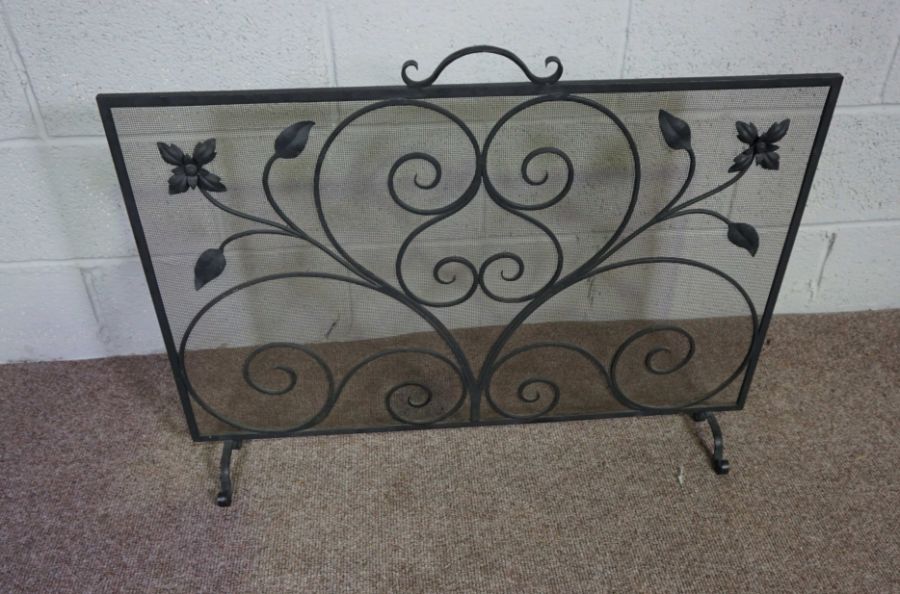 A 19th century brass fire curb, with pierced decoration, 126cm wide, and a wrought iron - Image 4 of 4