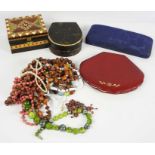 A quantity of assorted costume jewellery, strings of beads, simulated pearls, cuff links and related