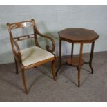 An Edwardian rosewood octagonal occasional table, 71cm high, 54cm wide, together with a Regency