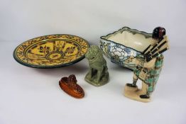 Assortment of china, including a figure of a piper, large Royal Doulton fruit bowl, and ‘dialing’