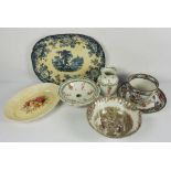 An assortment of ceramics including an Allertons ‘Kenilworth’ pattern meat plate, a set of three