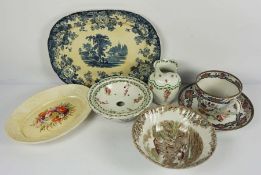 An assortment of ceramics including an Allertons ‘Kenilworth’ pattern meat plate, a set of three