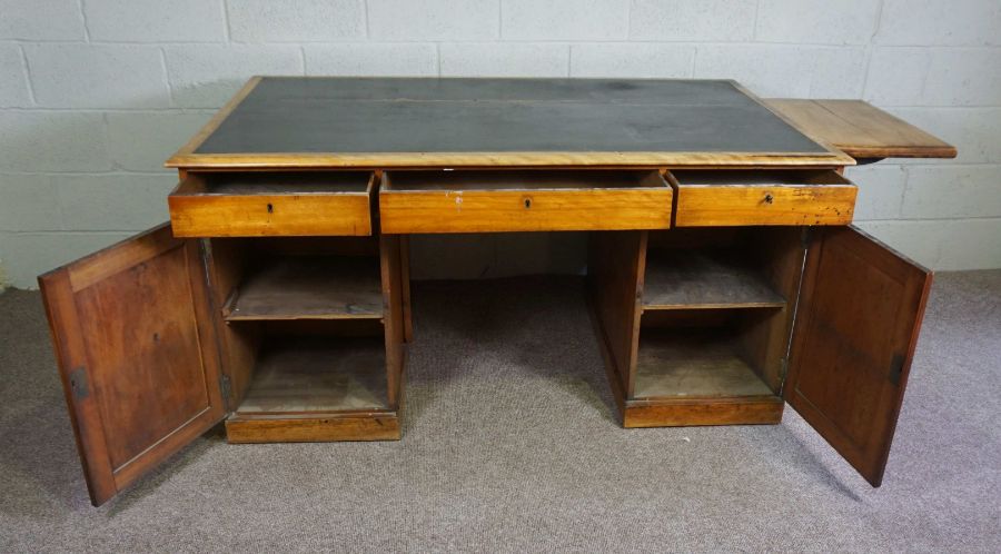 A Victorian mahogany partners desk, late 19th century, with a rectangular ‘leather’ inset top, - Image 2 of 7