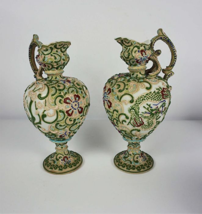 A pair of Japanese Noritake vases, decorated with figures, 17cm high, together with a blue and white - Image 3 of 19