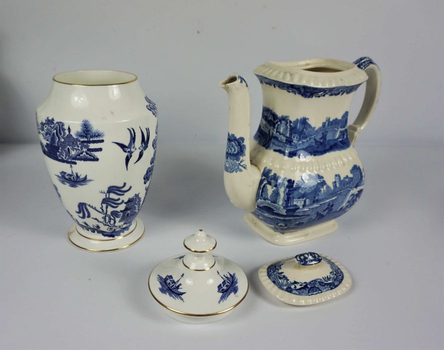 A pair of Japanese Noritake vases, decorated with figures, 17cm high, together with a blue and white - Image 10 of 19