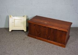 A pine blanket chest, 100cm wide, together with a small bathroom wall cabinet (2)