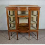 An Edwardian satinwoood side cabinet, circa 1910, with a brass galleried back, over a central