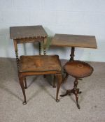 Four assorted occasional tables, including an oak framed square topped table, a small mahogany