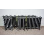 Six cast iron Victorian style radiators, four bar design, 2 x 65cm, 4 x 41cm long, all 67cm high (