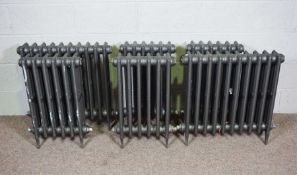Six cast iron Victorian style radiators, four bar design, 2 x 65cm, 4 x 41cm long, all 67cm high (