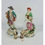 A pair of Chelsea figures, Bagpiper and Flower Seller, second half 19th century, decorated in